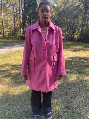Source Unknown Pink Button-Front Pea Coat